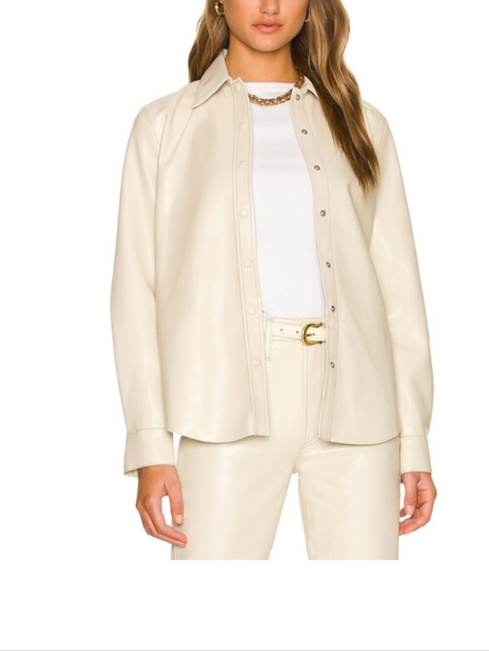 AGOLDE Cream Utility Vegan Leather Shirt Jacket Women’s Size Large